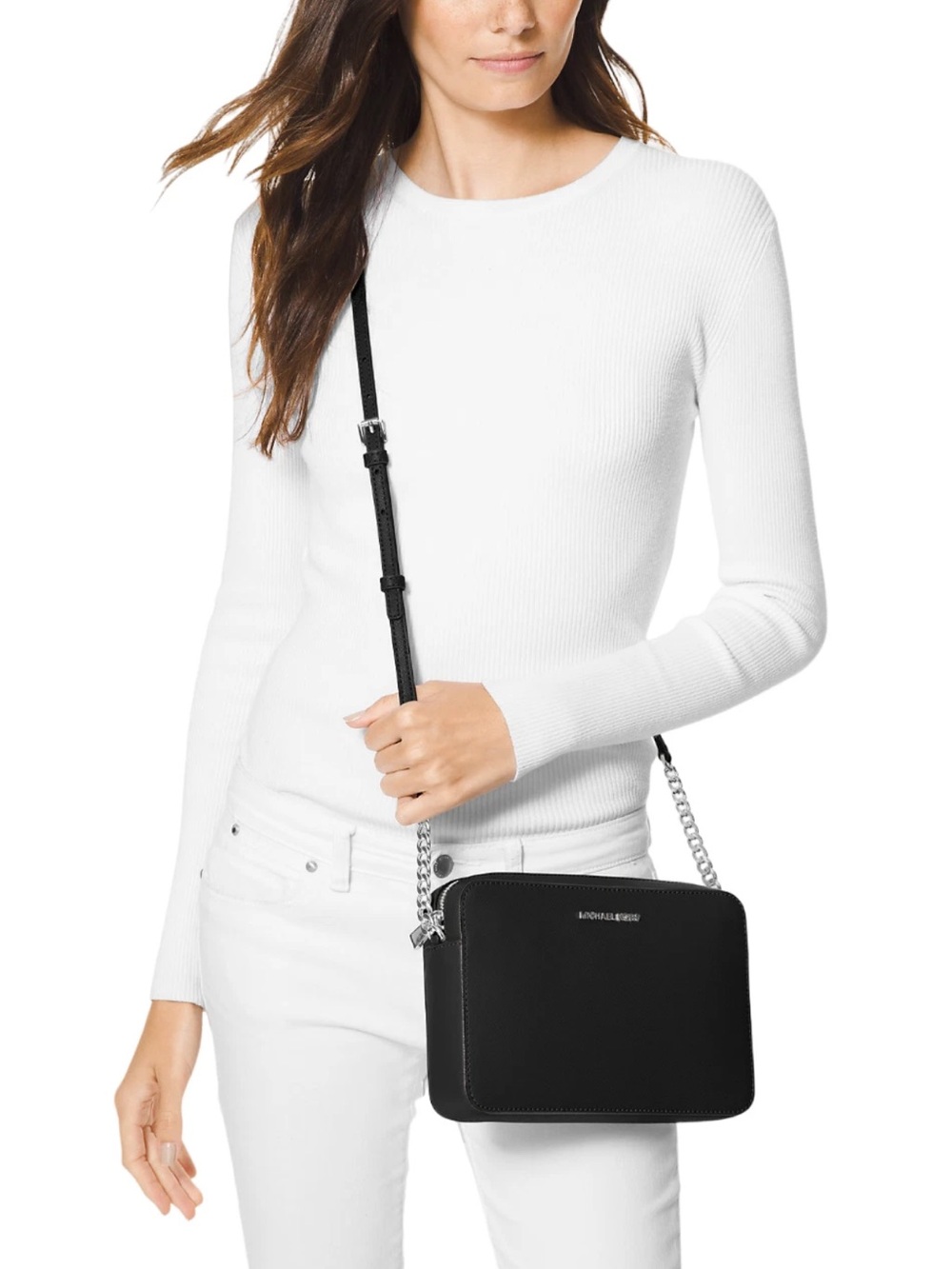 NWT ✨ Michael Kors Jet Set Large Saffiano Leather/Printed Logo Crossbody Bag